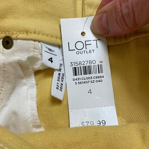 NWT LOFT Yellow Jeans High Rise Slim Wide Leg Cropped Unfinished Hem Size 4 - Picture 9 of 11